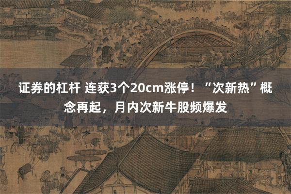 证券的杠杆 连获3个20cm涨停！“次新热”概念再起，月内次新牛股频爆发