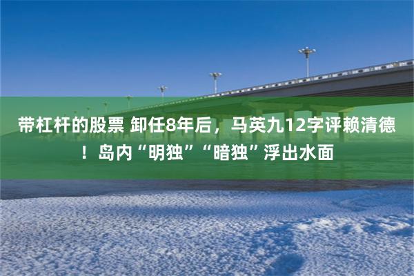 带杠杆的股票 卸任8年后，马英九12字评赖清德！岛内“明独”“暗独”浮出水面